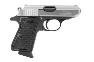 Walther PPK S pistol features a stainless slide and black frame